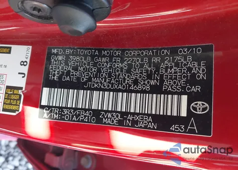 2010 Toyota Prius Iii z USA, uszkodzony, nr VIN JTDKN3DUXA0146898